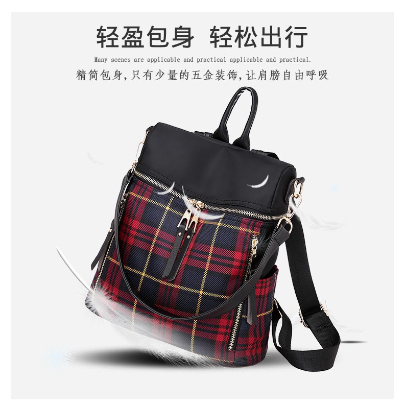 TB-45 tas ransel backpack wanita import korea jepang rainproof plaid besar sekolah kampus