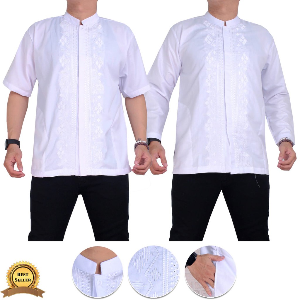 Baju Koko Bordir Putih Katun Twill Lembut/Harga Grosir/Best Seller/Bisa Bayar Di Tempat