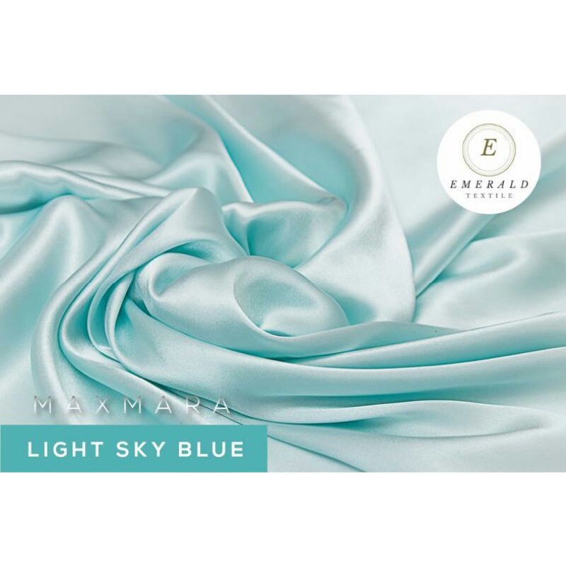 ( BUKAN HIJAB ) SETENGAH METER Kain Satin Charmuse Maxmara Silk Premium - Light Sky Blue/Aqua Blue ( HARGA PER 50cm KAIN )