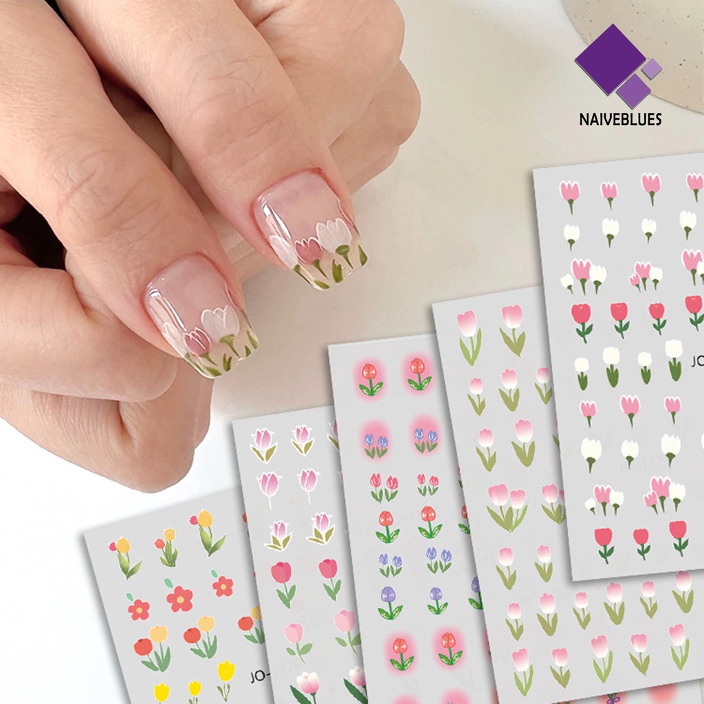 Naiveblue Stiker Kuku Motif Bunga Untuk Nail Art