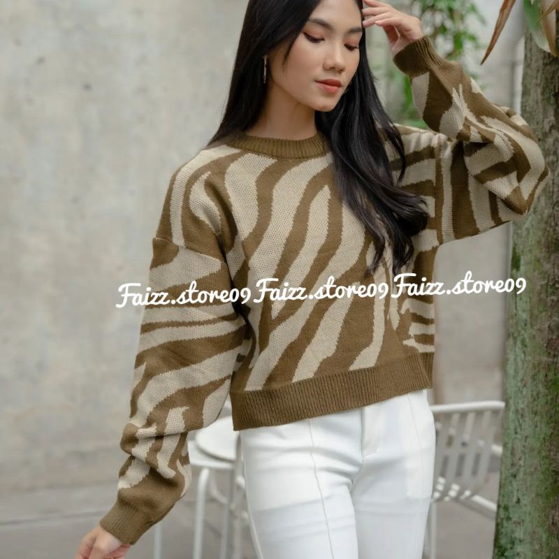 SWEATER RAJUT CROP MOTIF ZEBRA/SWEATER BLOUSE RAJUT WANITA STORE09 MURAH