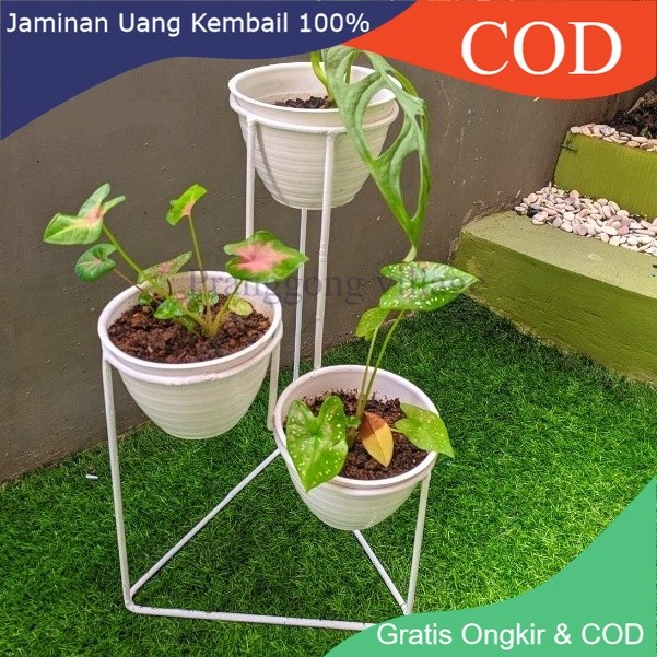 Pot Bunga Besi / D15cm Rak Besi Pot Bunga Susun 3 ALAS SEGITIGA/rak bunga besi/standing pot besi