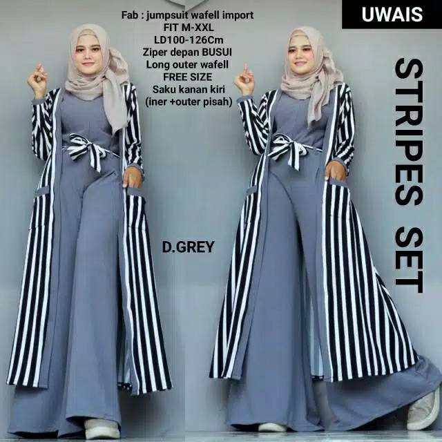 Stripes set by uwais/baju setelah iner/baju celana/pakaian wanita/baju santai/jemper/baju remaja
