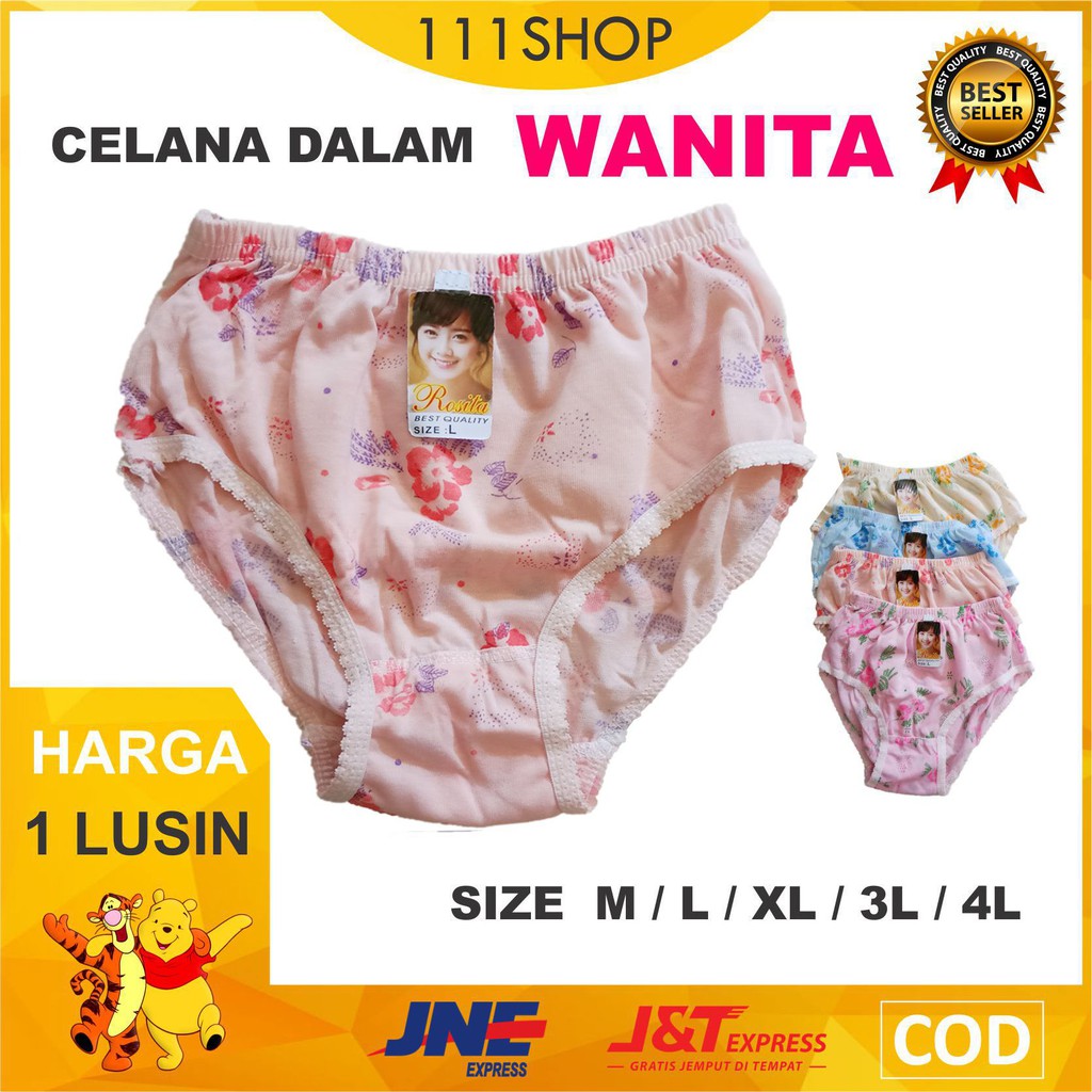 (1 LUSIN / 12 PCS) CELANA DALAM WANITA / UNDIES / CD WANITA CEWEK MOTIF MEREK ROSITA