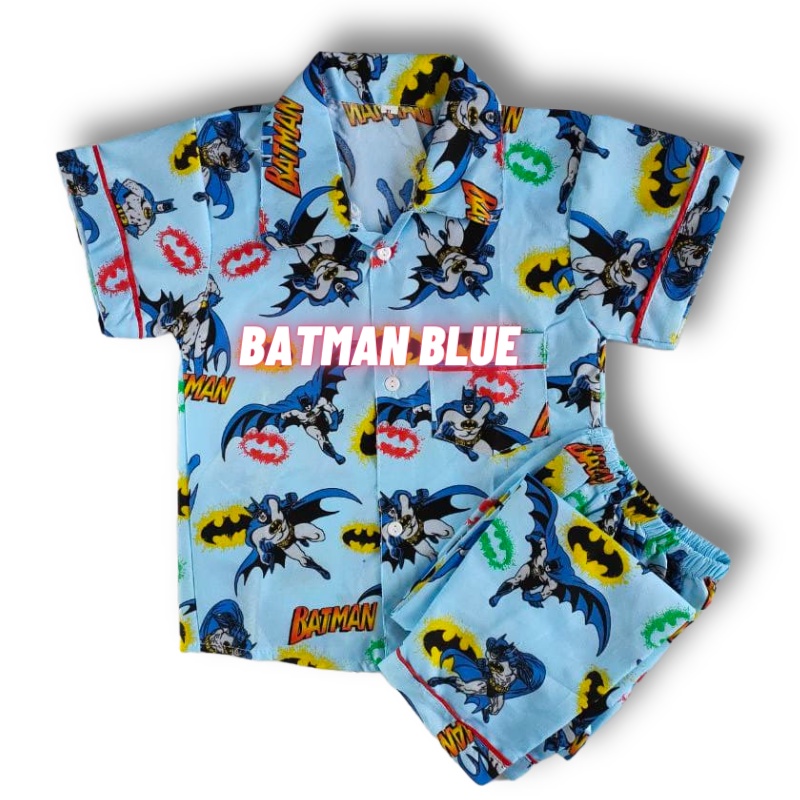 Piyama Anak Laki laki Perempuan 10 Tahun Baju tidur anak usia 12 tahun Bebas Pilih Motif size 12-BATMAN BLUE