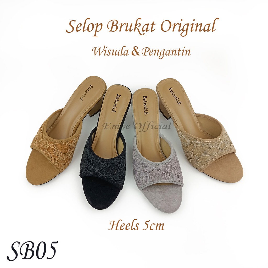 Emye SB05-Sepatu Sandal Slop Heels Brukat Glitter Untuk Pesta Wisuda Pengantin Original Hak Tahu Wedding Shoes 5cm Wanita Terbaru Murah Mewah Keinian 2021