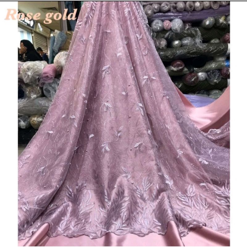 kain bahan Tulle payet motif bunga cantik kain kebaya