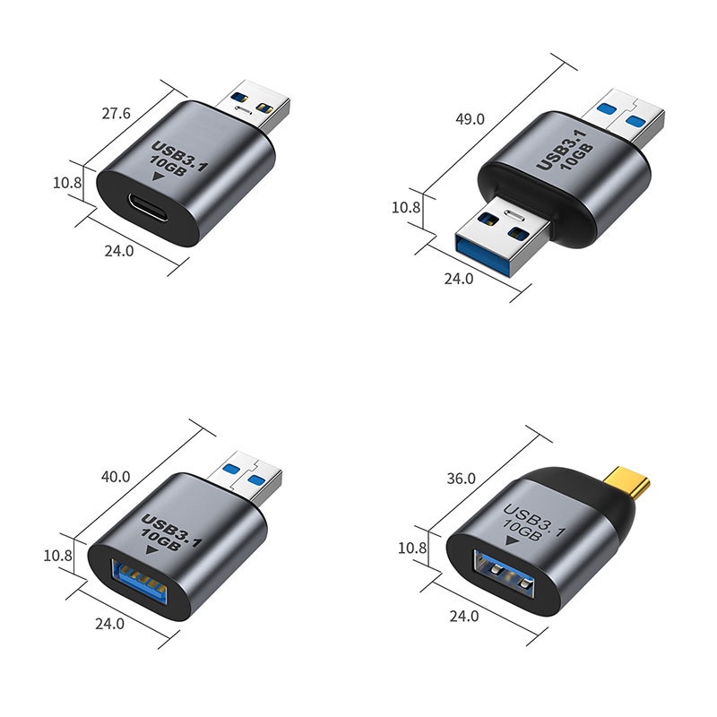 Adapter OTG USB Tipe C 3.1 10Gbps Transfer Data Fast Charging 3A Bahan Metal Untuk Samsung Xiaomi Tablet