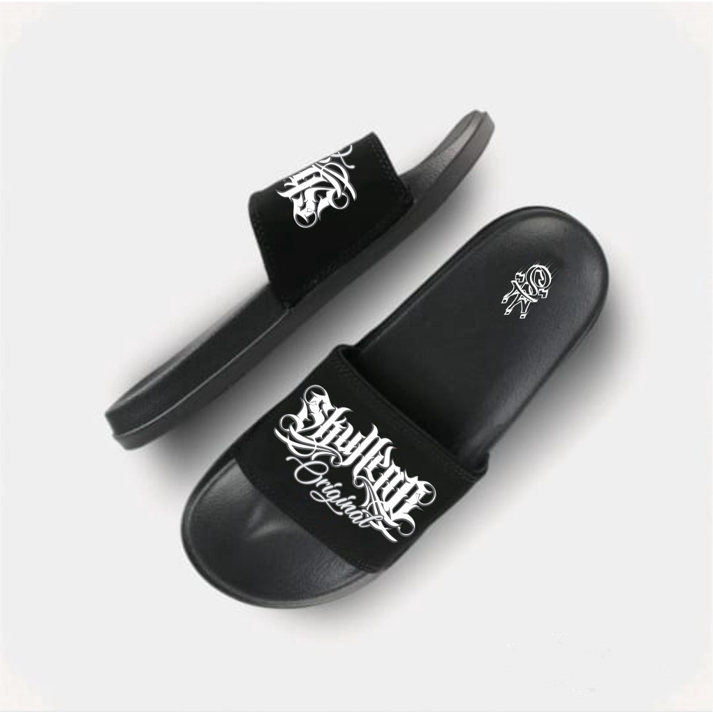 SKULLEND - Black Sandal Slip On / Sandal Selop Pria / Motif Terlaris 2022