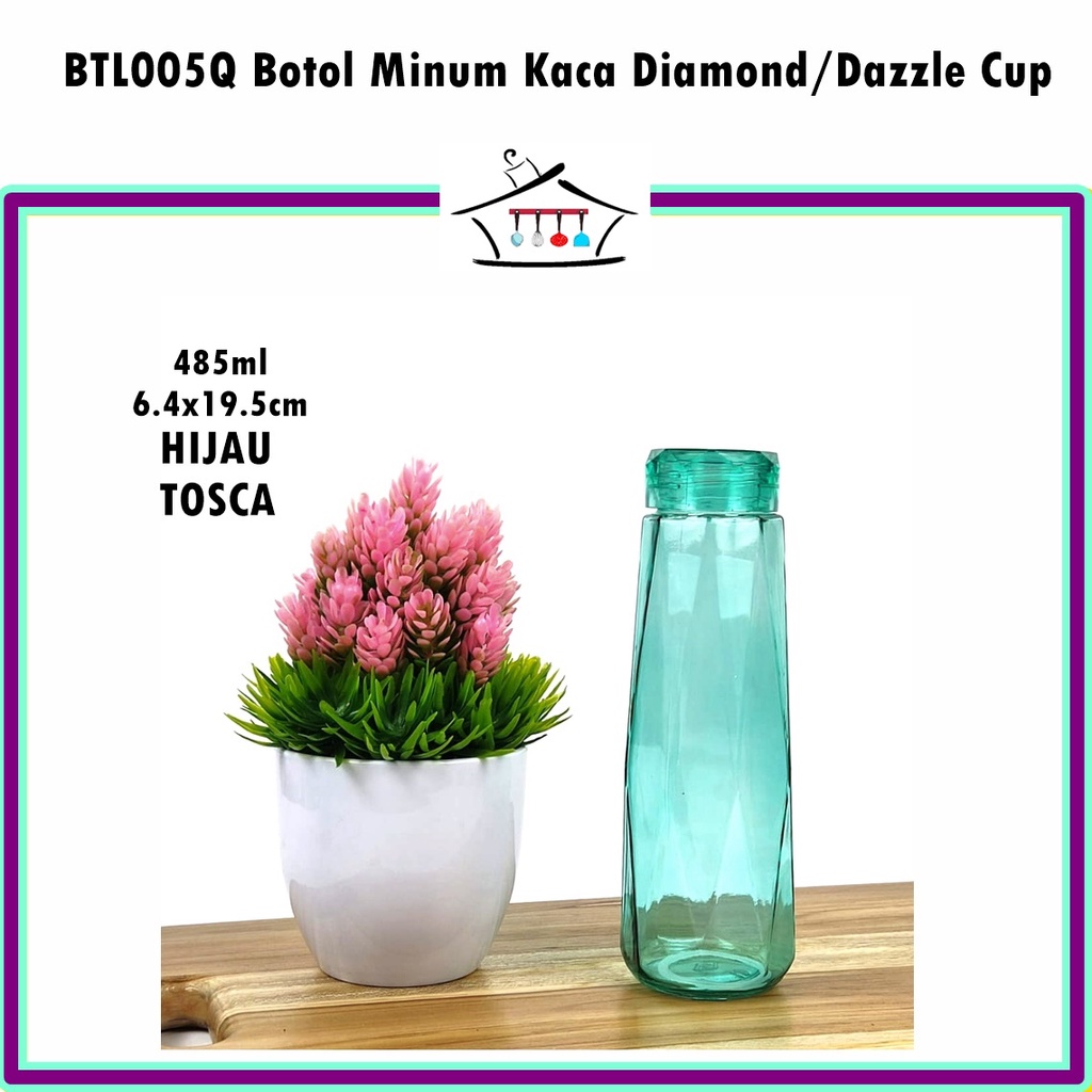 BTO005Q Botol Minum Kaca Diamond Anti Tumpah 485ml