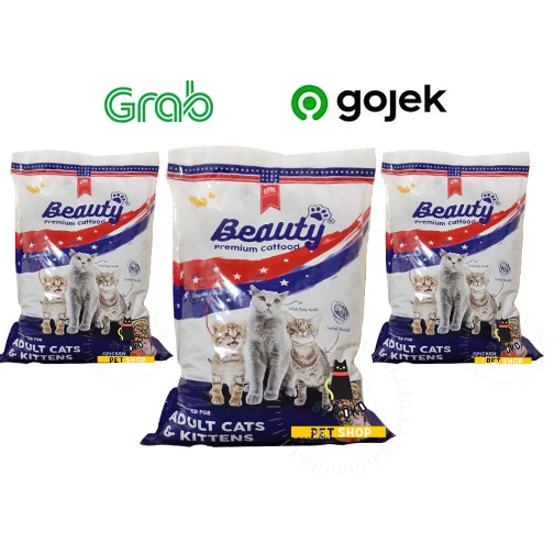 Beauty 1 kg makanan kucing kering all stage cat food premium Chicken &amp; Salmon