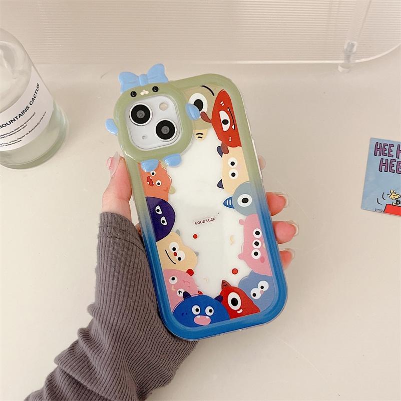 Soft Case Pelindung Lensa Kamera Anti Jatuh Desain Monster Kecil Untuk iPhone 14 13 12 11 Pro Max X Xr Xs Max 7 8 6 6s Plus SE 2020