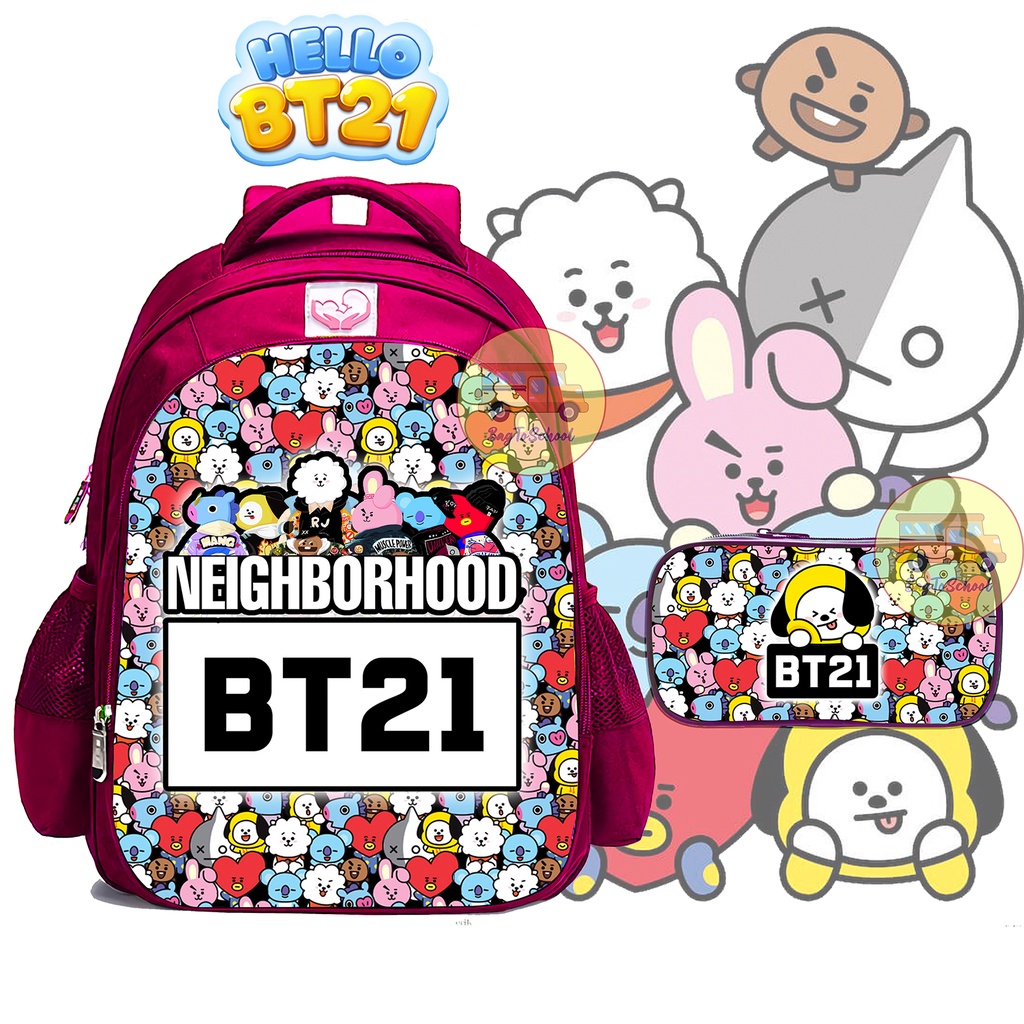 Tas Anak Perempuan Ransel Sekolah TK/SD Bonus kotak pensil Karakter BT21,LOL,FROZEN