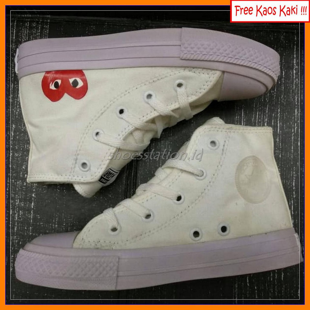 SEPATU CONVERSE SEPATU ANAK X PLAY CDG WHITE PREMIUM (FREE KAOS KAKI)