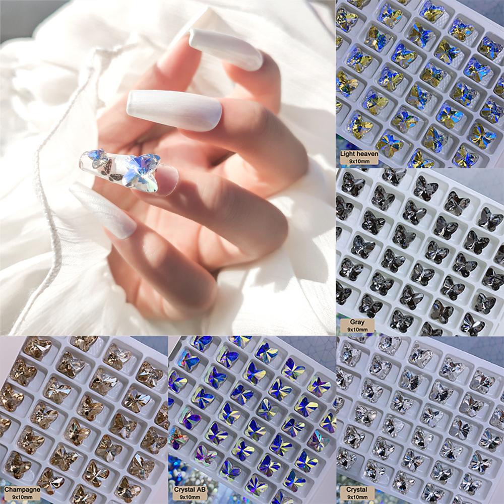 AUGUSTINA Berlian Imitasi Kuku Kupu-Kupu Agustina 20Pcs DIY K9 Aksesoris Manikur Kaca