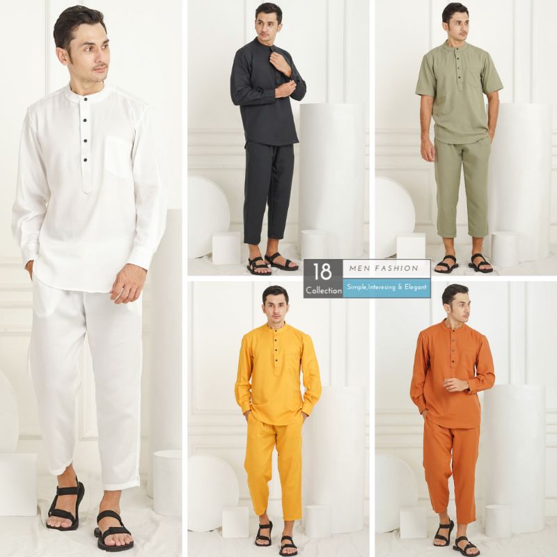 Koko Kurta Dewasa Polos Lengan Panjang Satu Set Baju Dan Celana