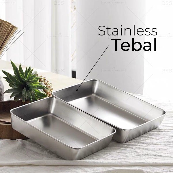 Nampan 35X28 40X32 Stainless Tray Tebal Multifungsi Tempat Wadah Makanan Saji Sayur Kue Saus Steak