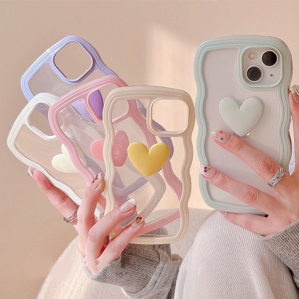 Soft Case TPU Motif Hati 3D Warna Permen Untuk iPhone 11 13 12 14 Pro X XS XR 8 7 6 Plus