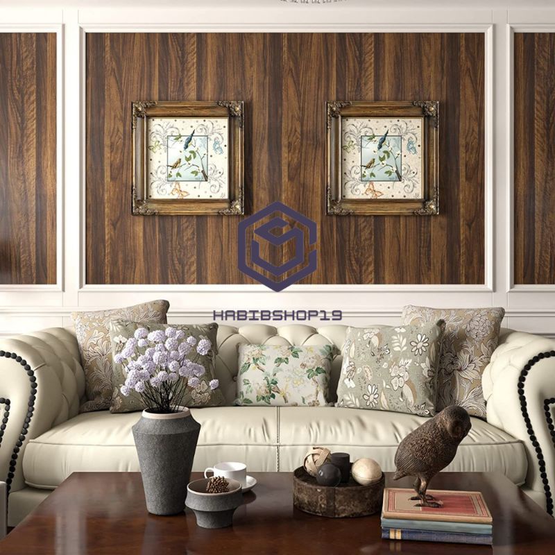 Wallpaper Sticker Dinding Kayu Serat Belang 10mx45cm