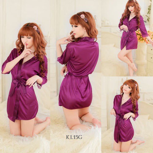 [READY STOK] KIMONO LINGERIE BAJU TIDUR SEXY BAJU TIDUR KIMONO WANITA KIMONO SATIN UNGU KL15G