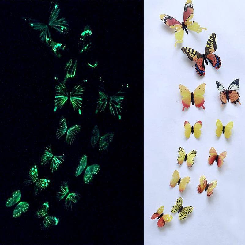 LF - Stiker Dinding 3D Glow in the Dark Motif Kupu-kupu Tempelan Dinding Butterfly Import KP02