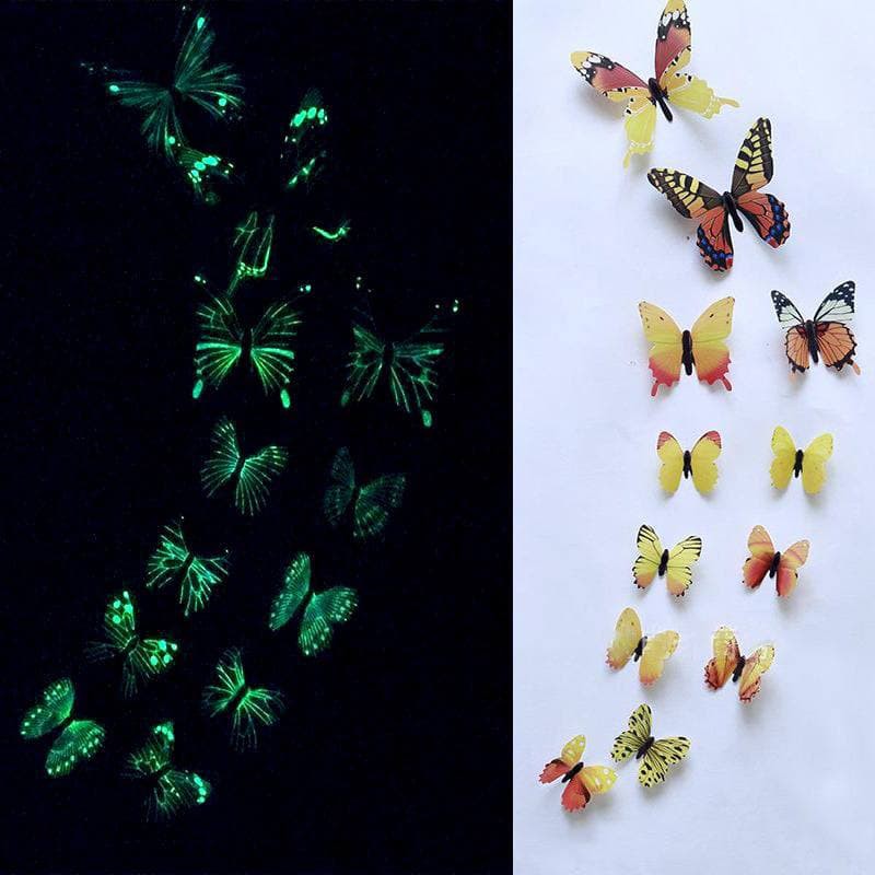 LF - Stiker Dinding 3D Glow in the Dark Motif Kupu-kupu Tempelan Dinding Butterfly Import KP02