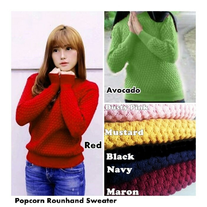 Roundhand Popcorn Nanas Sweater Baju Rajut Atasan Wanita