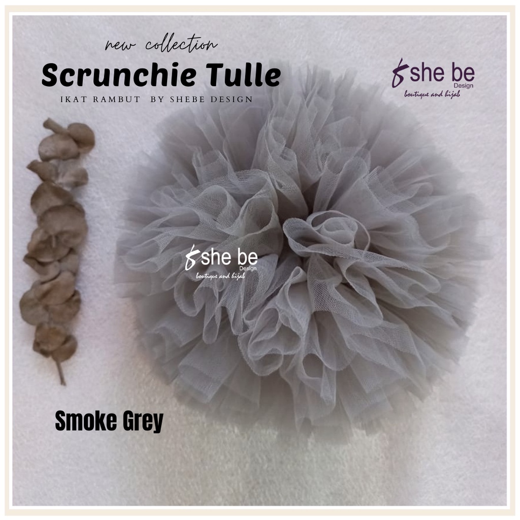 (COD) Scrunchie Tulle / Ikat rambut / Cepolan hijab - SMOKE GREY - Shebedesign