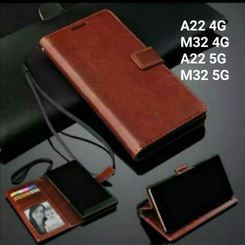 Leather Case Samsung A22 M32 4G 5G Sarung Dompet Wallet Kulit Flipcover Casing Cover Flip Book buku