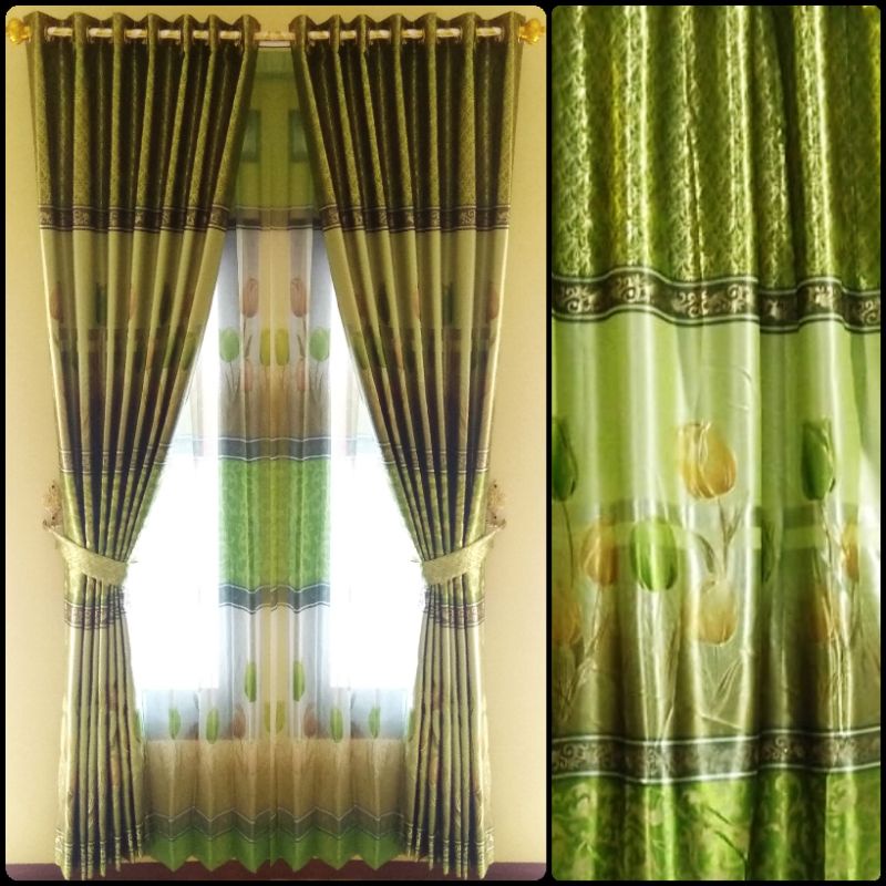 Gorden/hordeng/ tirai motif bunga tulip printing emas