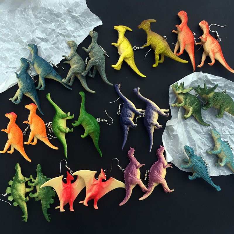 SIY  12 Pairs Cute Punk Dinosaur Animal Drop Earrings Set  Resin Funny Animal Dinosaur Earrings for Women Girls Creative Gift