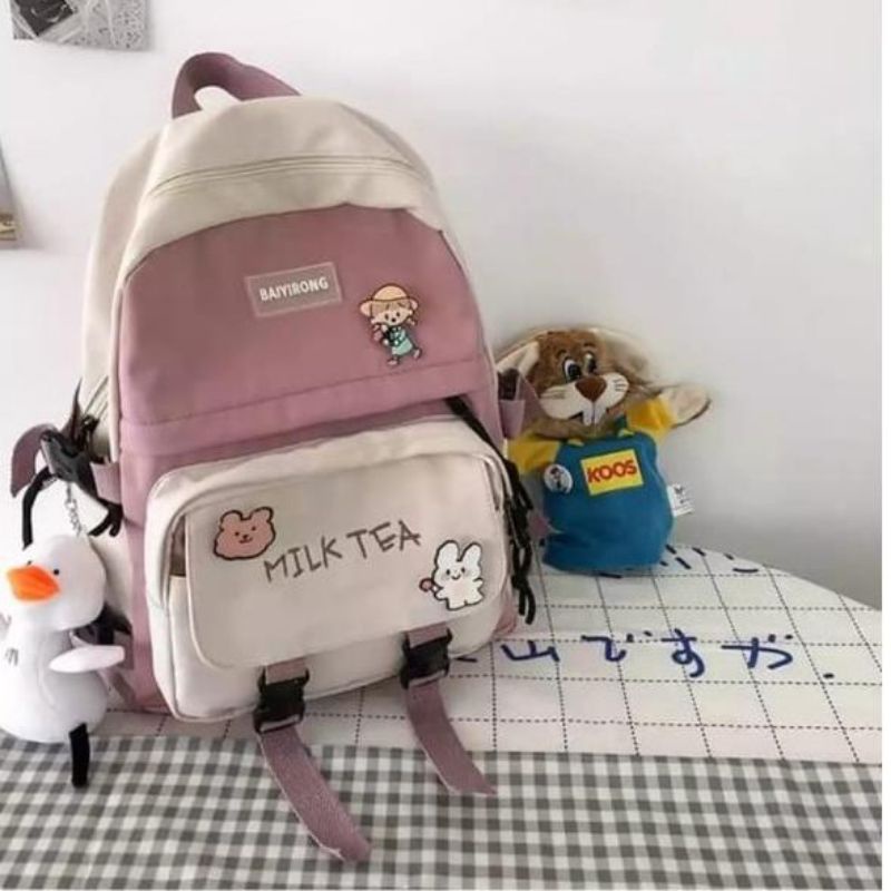 QISSWA_STYLISH KOREAN BAGPACK / TAS KOREA KEKINIAN / TAS REMAJA WANITA BARU / RANSEL SEKOLAH CEWEK MURAH / TAS KULIAH CEWEK / KOREAN BAGPACK / CUTE SCHOOL BAG / KOREAN AESTHETIC BAG / TAS ESTETIK / TAS SEKOLAH LUCU / WATERPROOF BAG