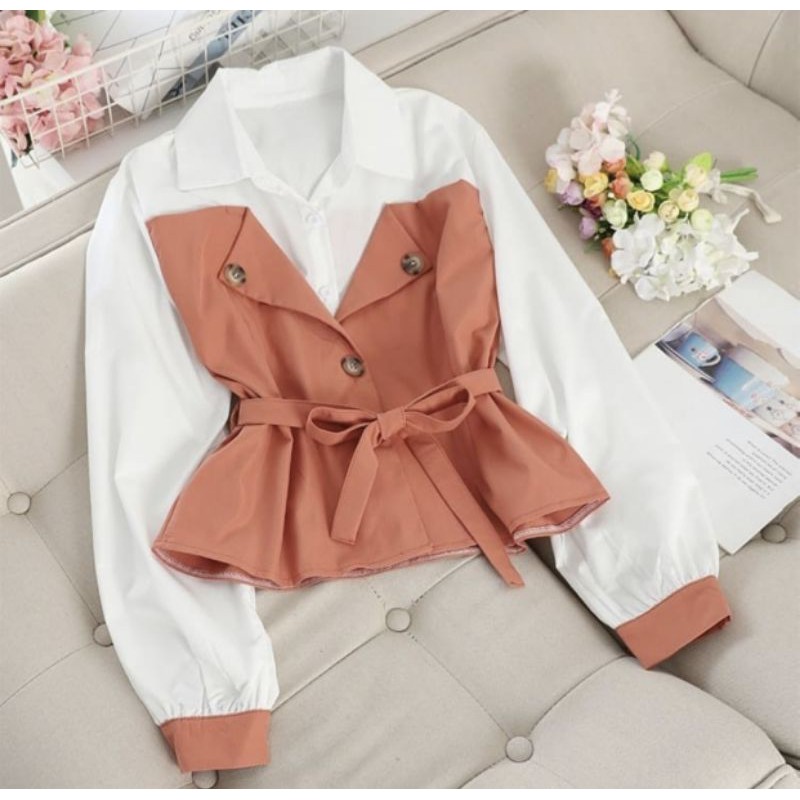 PC - Kemeja Monicron / Casual Style / Kemeja Wanita Terkini / Fashion Terbaru / Korean Style-Bata
