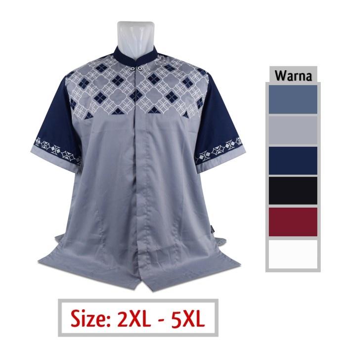 Baju Koko Jumbo Pria Muslim 24, Ukuran Big Size 2XL 3XL 4XL 5XL - Abu muda, 4XL