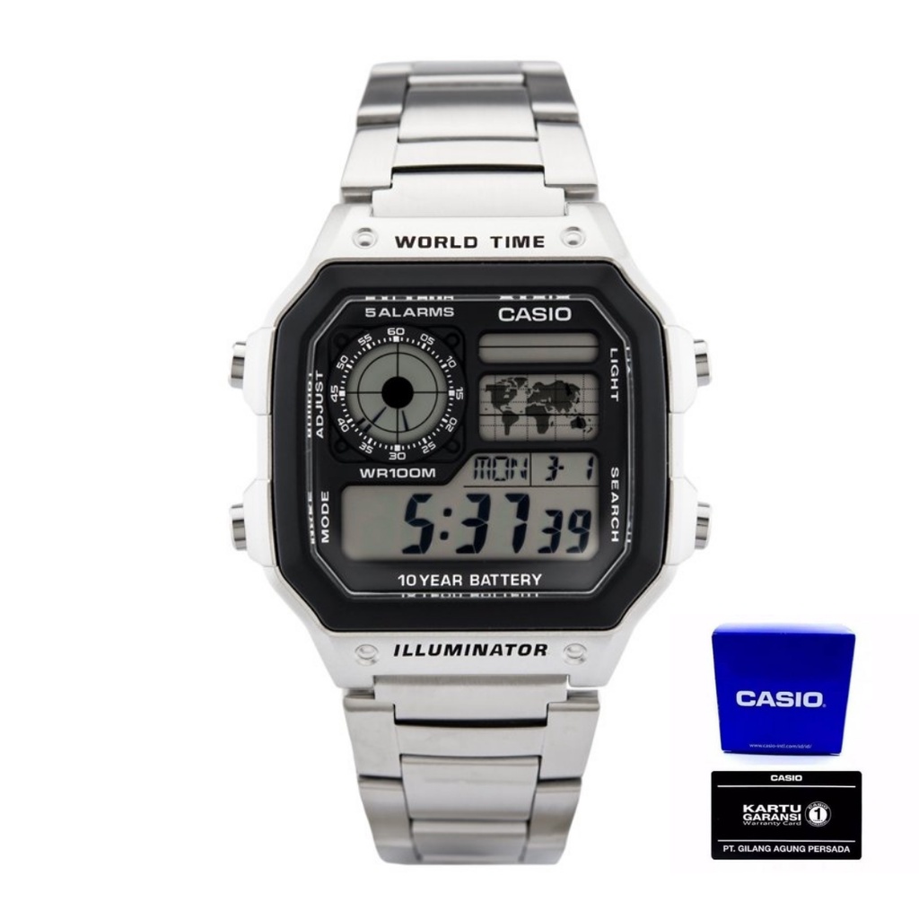 Casio Pria AE-1200WHD-1AVDF Jam Tangan Pria Casio Original Digital Stainless Steel Strap