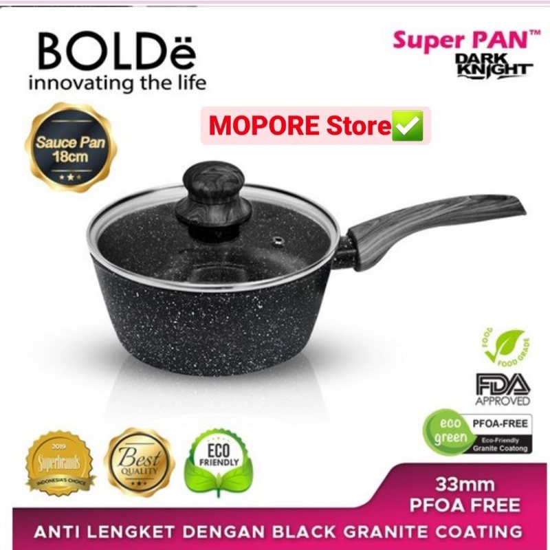 BOLDe Sauce PAN 18 cm + Glass Lid Granite Black Dark  Series