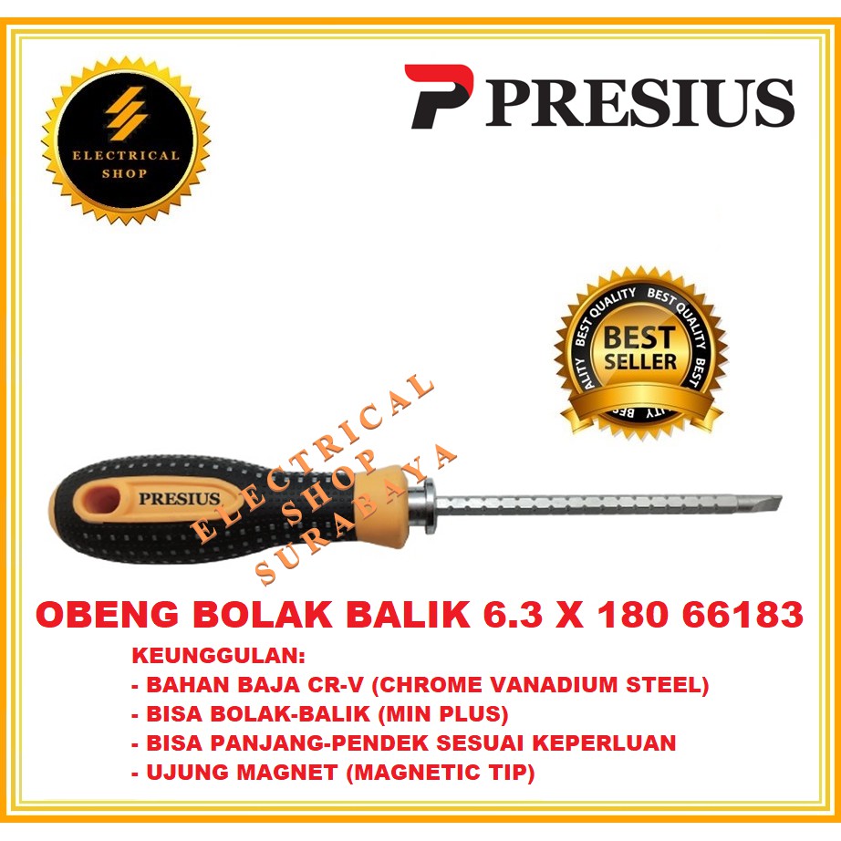 PRESIUS OBENG BOLAK BALIK 6.3 X 180 66183 (HARGA GROSIR) BISA PANJANG PENDEK MIN PLUS MINUS ORIGINAL