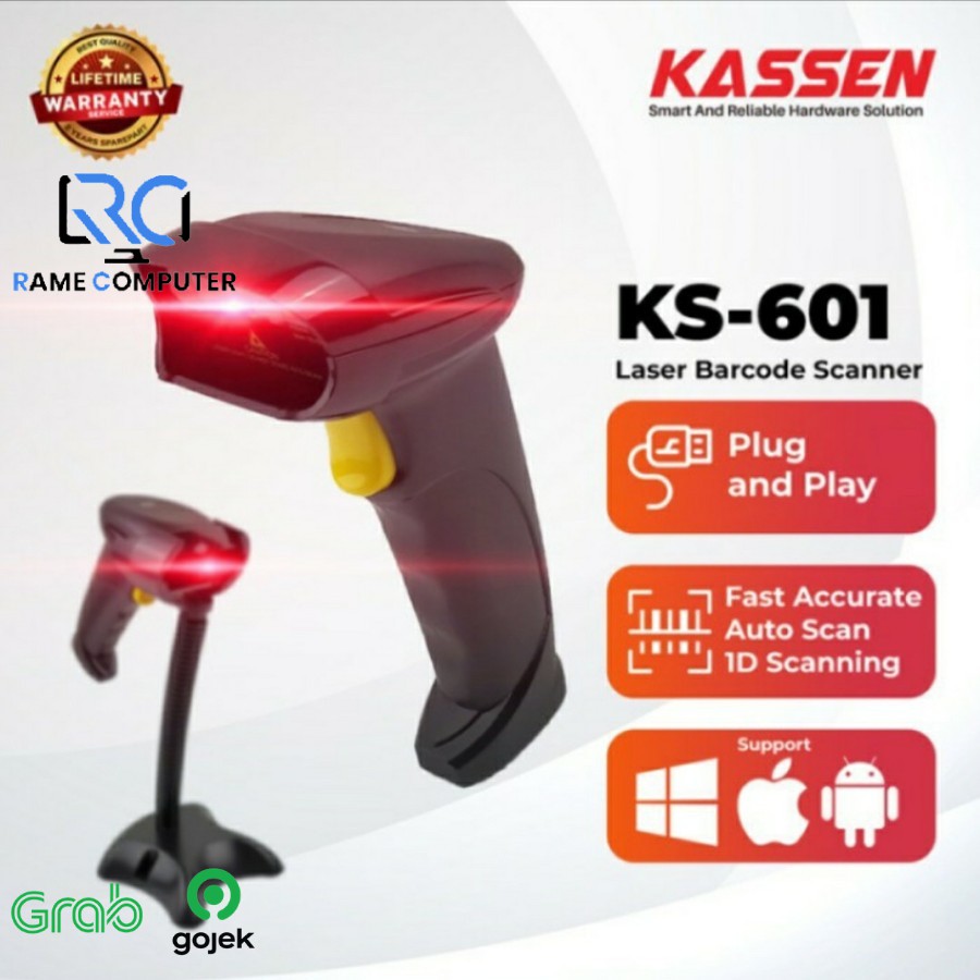 BARCODE SCANNER KASSEN KS-601 BARCODE SCANNER 1D AUTOSCAN &amp; CONTINOUS USB+STAND MURAH