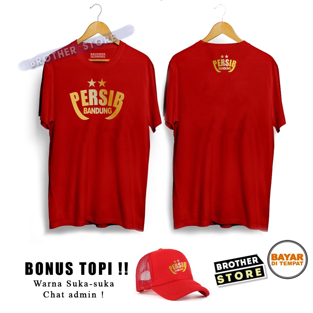 Bonus Topi !! Kaos Distro Pria PERSIB BANDUNG THE STAR Text Gold Premium