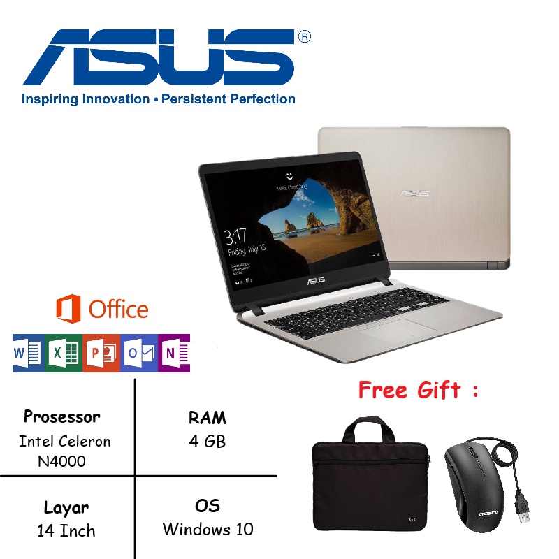 LAPTOP ASUS A407 INTEL N4000 FINGERPRINT RAM 4GB SSD 240GB Win 10