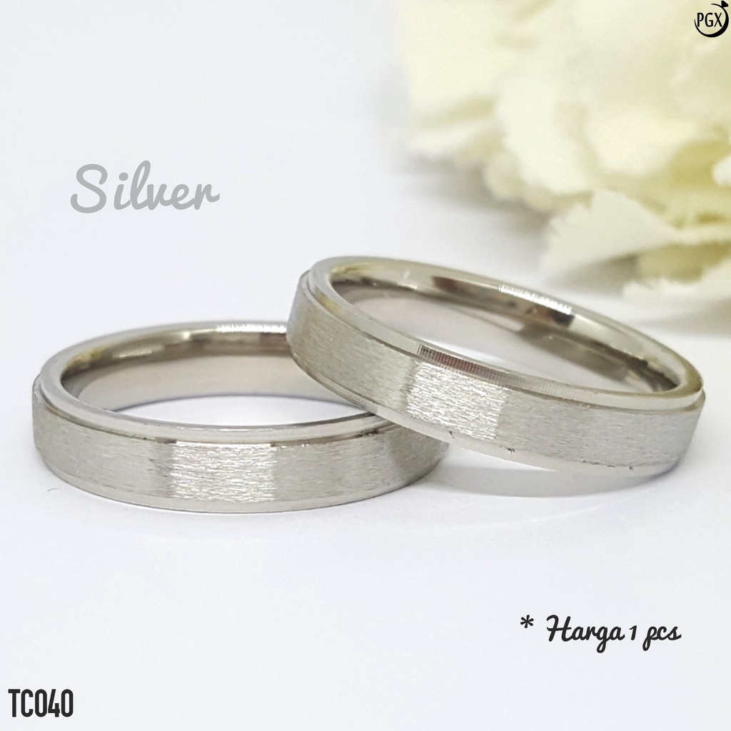 PGX Cincin Titanium Couple Silver Tunangan Aksesoris Fashion Perhiasan Anti Karat - TC040