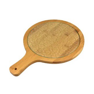 A02001 FOOD GRADE Set Piring Saji PLUS Alas Kayu Piring Kaca Bundar