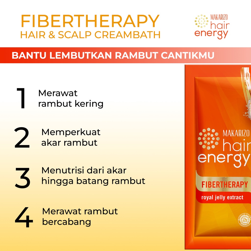 Makarizo Hair Energy Fibertherapy Hair & Scalp Creambath Royal Jelly 60 mL / Perawatan Rambut Kering-3