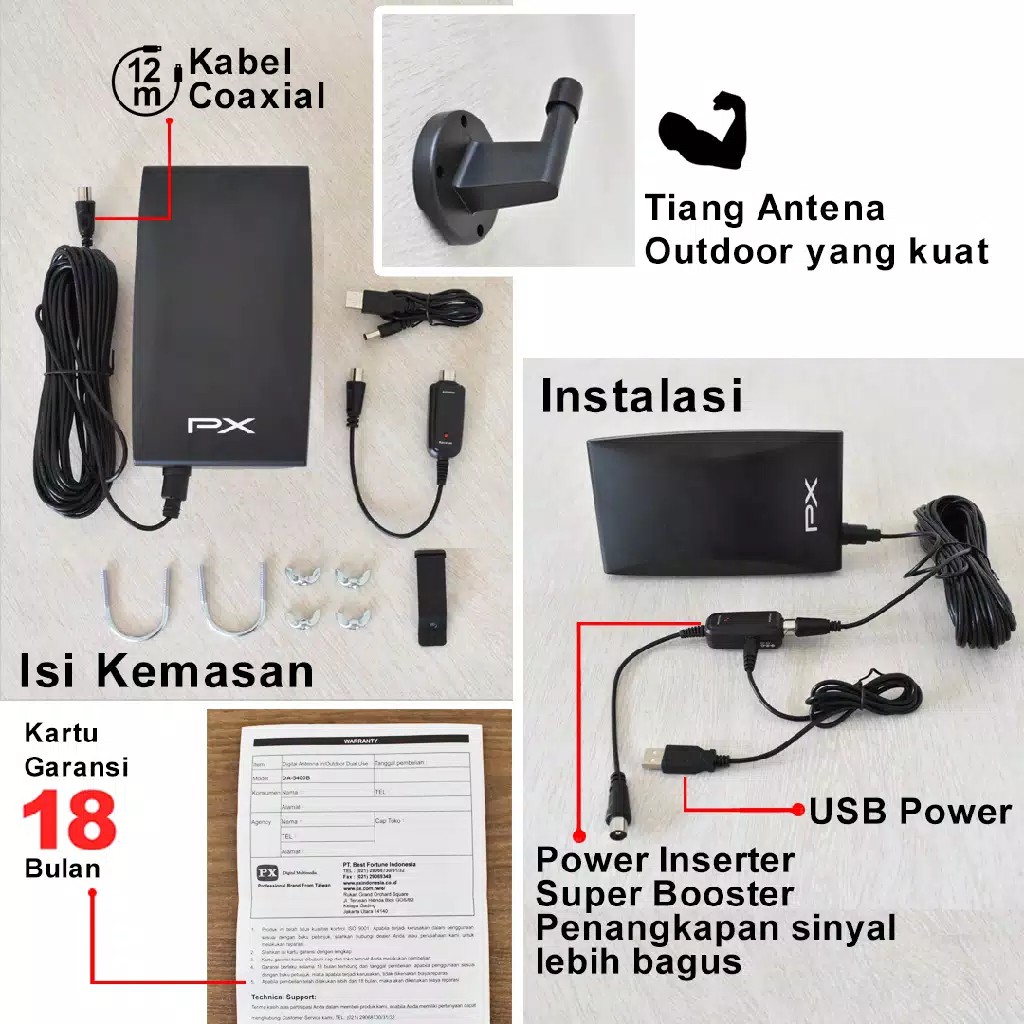 Beliajadulu88 Antena PX DA 5400B antena TV digital analog + kabel 12M booster indoor/ outdoor