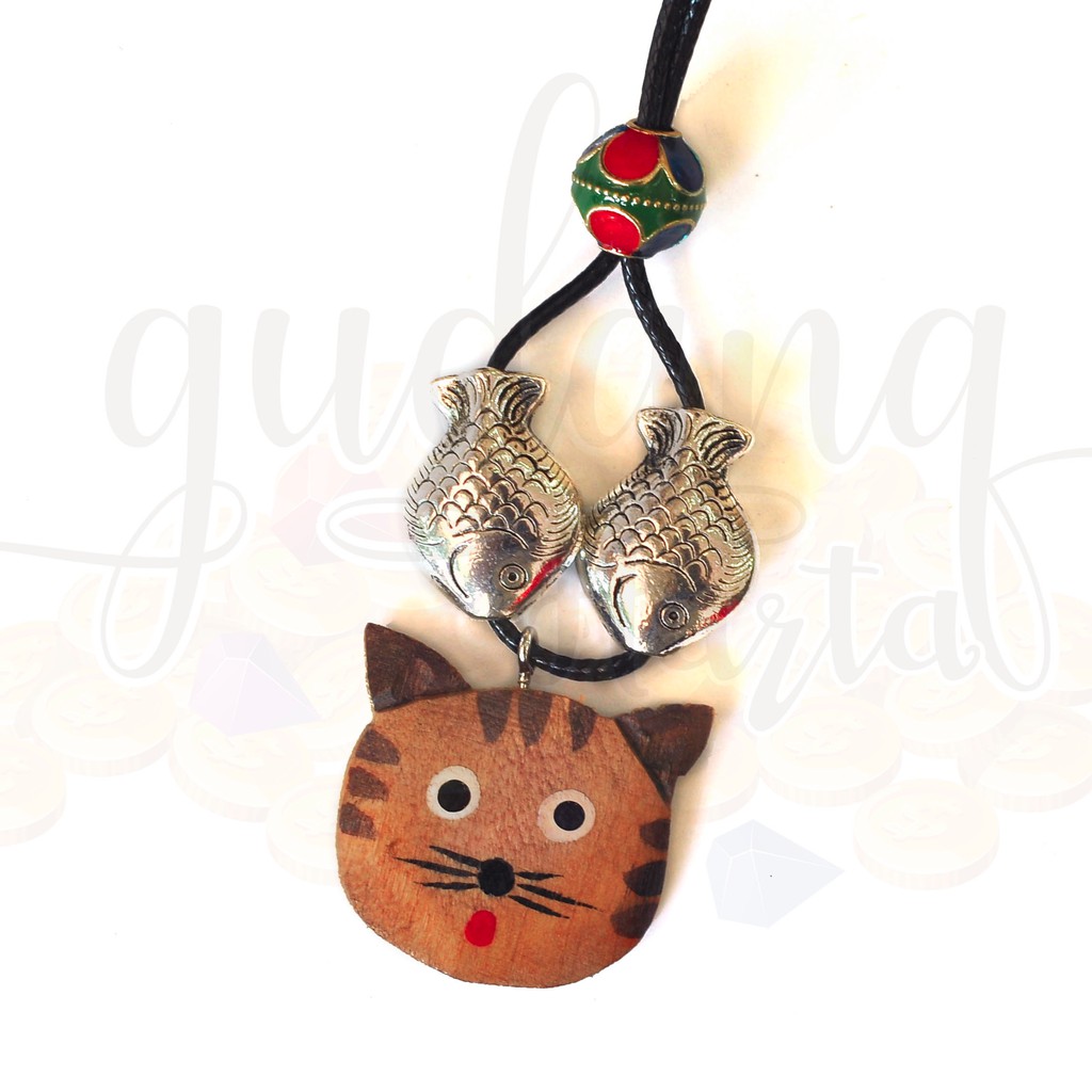 Kalung Vintage Wooden Cat and Fishes Kucing Kayu Lucu GH 204188