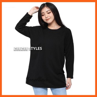 Kaos Polos Distro Pria Wanita Cotton Combed 30s Lengan Panjang Hitam