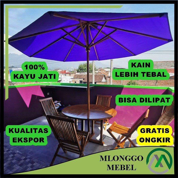 Meja Payung Kayu Jati Berkualitas Pilihan 4 Kursi 1 Meja Dan 1 Payung Cocok Untuk Meja Outdoor