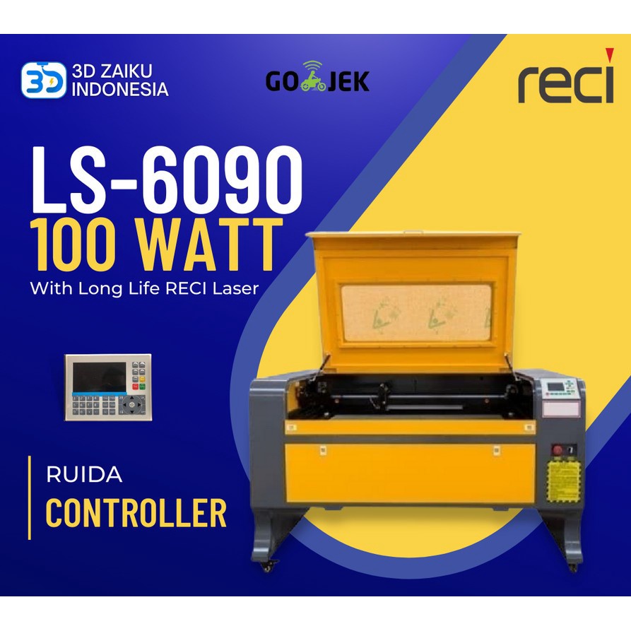 Zaiku CNC LS-6090 with 100 Watt RECI Laser CO2 dengan Ruida Controller