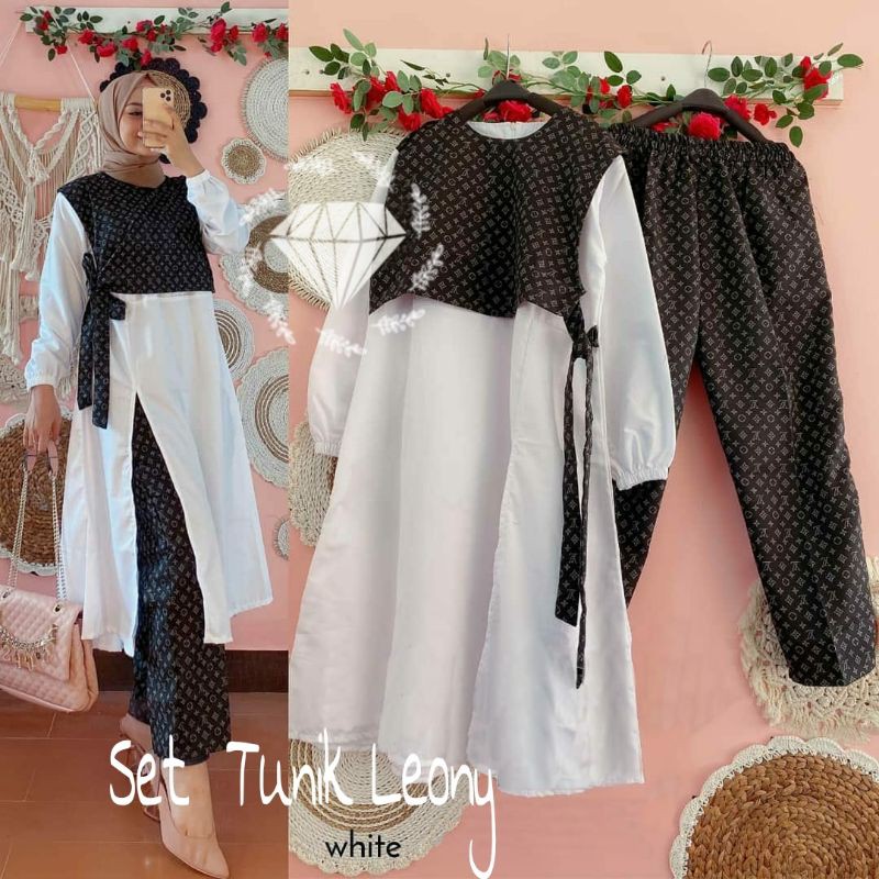 SET TUNIK CELANA LEONY, MOSCREPE, GAMIS HIJAB MUSLIM, SETELAN