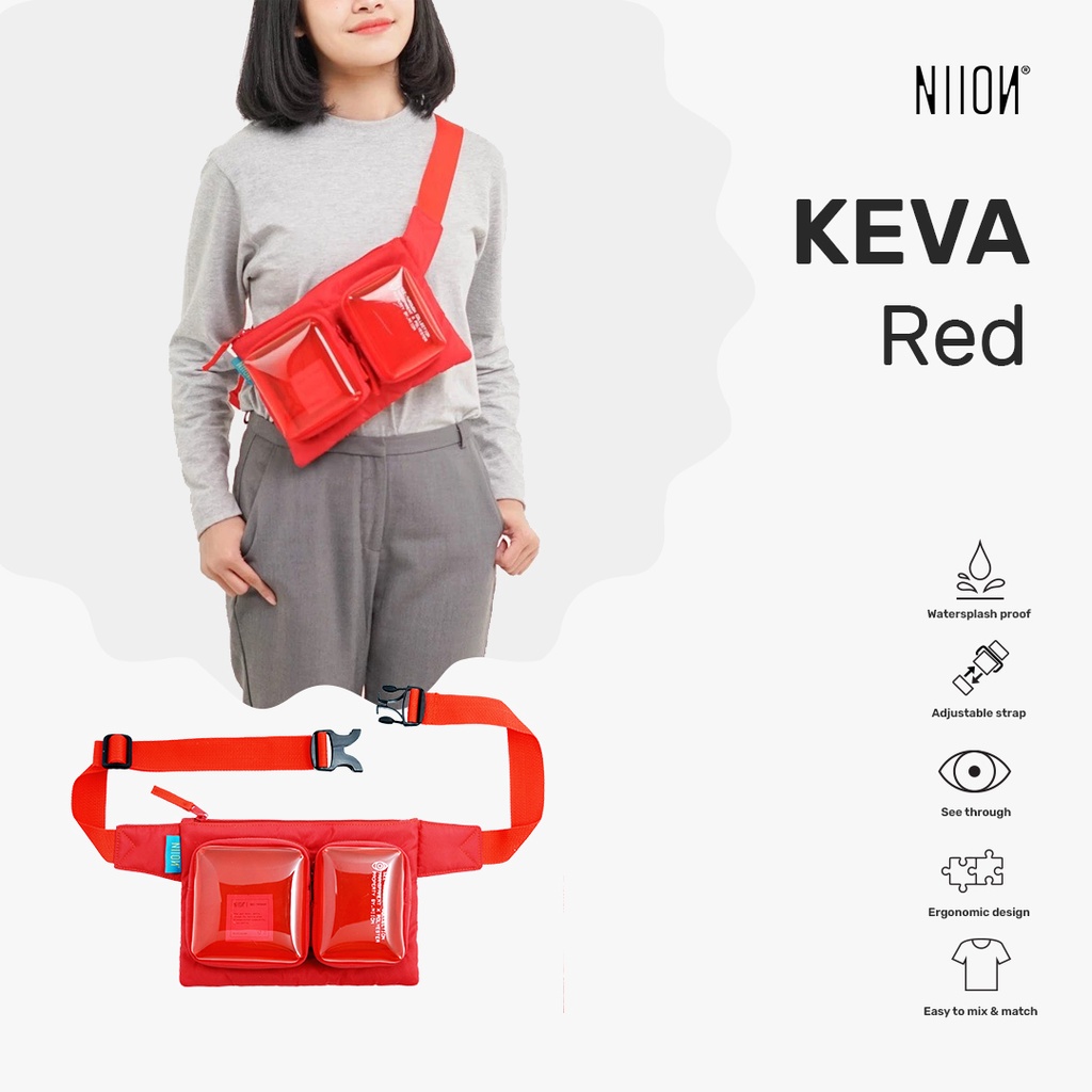 Niion Keva Red Waist Bag / Tas Pinggang Wanita Pria